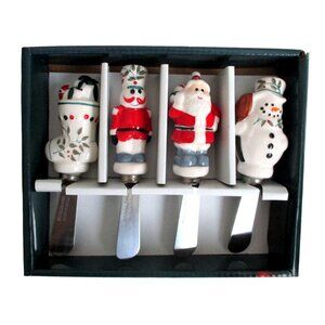 Pfaltzgraff Winterberry Christmas Spreaders Set Of 4 - Santa Snowman Toy Soldier